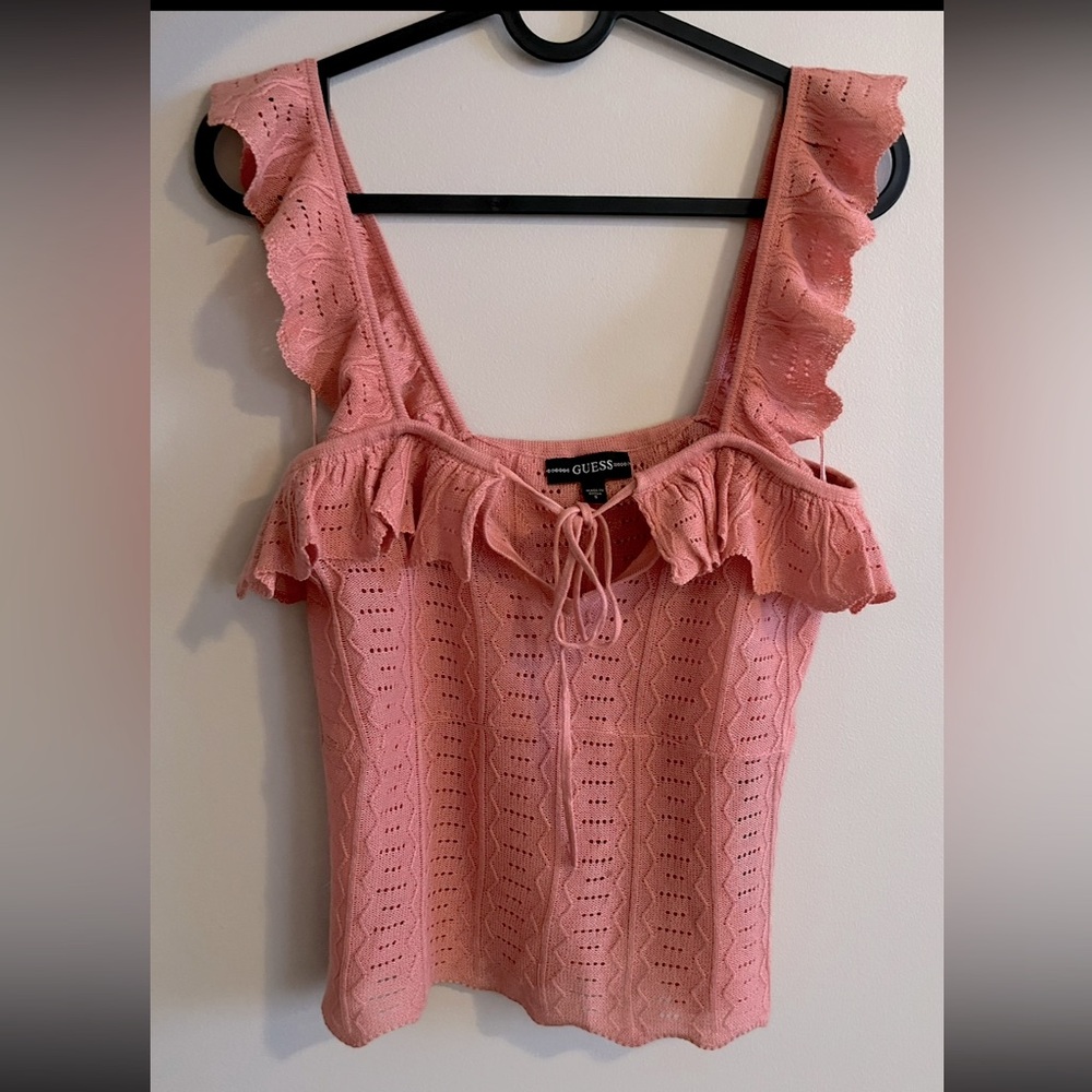 Guess Pink Ruffled Tie Front Tank Top